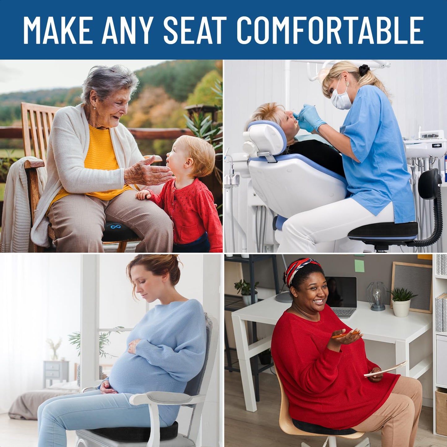 Everlasting Comfort Doctor Recommended Memory Foam Seat Cushion for Office Chairs & Car - Ergonomic Office Desk Accessories - Cushions for Tailbone Pain Relief, Sciatica (Black, Large)
