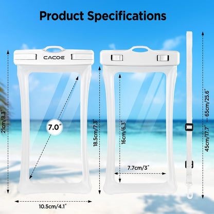CACOE Floatable Waterproof Phone Pouch 2 Pack Up to 7.0",White+Blue