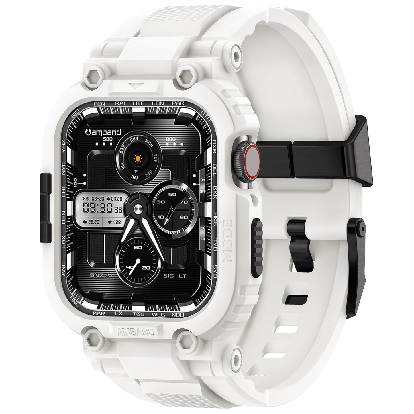 amBand Bands Compatible with Apple Watch 9/8/7/6/5/4 & SE 3/2/1 45mm/44mm Case for Men, M1 Sport Series Rugged Case Protective Cover for iWatch SE3/SE2/6/SE/5/4 44/45 mm Men Black