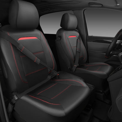CAR PASS Universal FIT Piping Leather Car Seat Cover, for suvs,Van,Trucks,Airbag Compatible,Inside Zipper Design and Reserved Opening Holes (Full Set, Black and Red)
