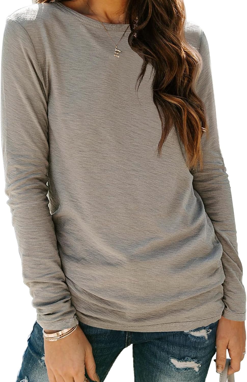 AUTOMET Women's Long Sleeve Crewneck Shirts Casual Basic Tops