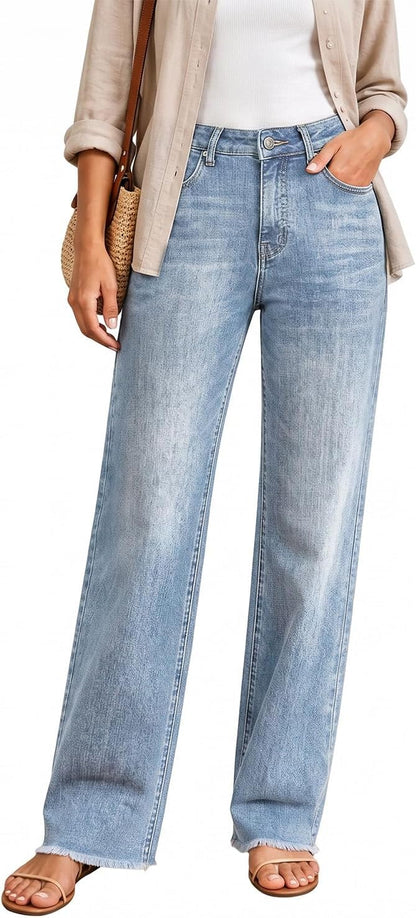 Women's High Waisted Stretchy Straight Leg Jeans Tummy Control Pants