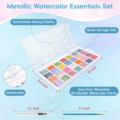 48 Colors Washable Watercolor Paint Set, with 3 Brushes Pen