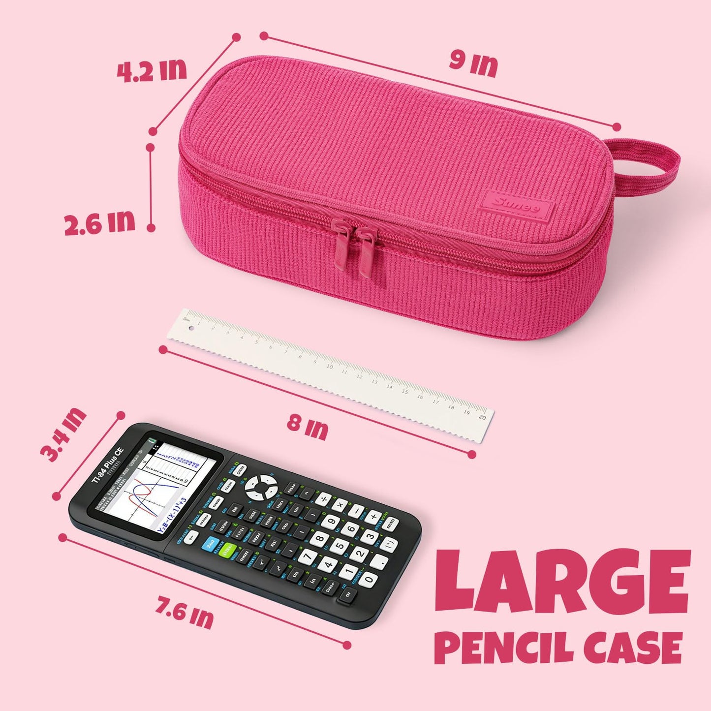 SUNEE Cute Pencil Case, Soft Corduroy Large Capacity Pencil Pouch, Aesthetic Zipper Pencil Bag, Big Storage Pen Organizer for Stationery, Pencil Box Back to School Supplies for Teen Girls Boys, Beige