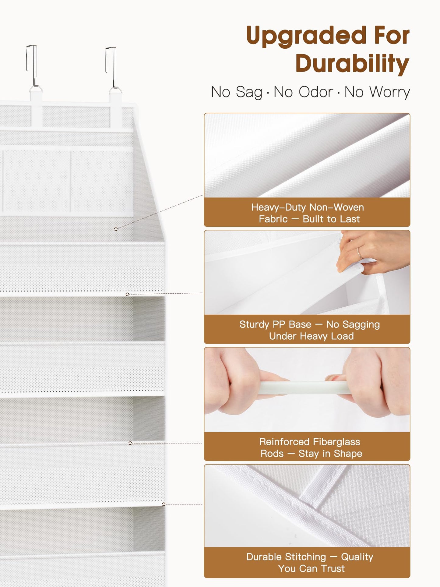 Criusia Over the Door Organizer, Heavy-Duty 6-Shelf Hanging Storage with 13 Mesh Pockets, 55lbs Capacity Behind the Door Storage for Nursery, Bathroom, Bedroom, and Dorm, White
