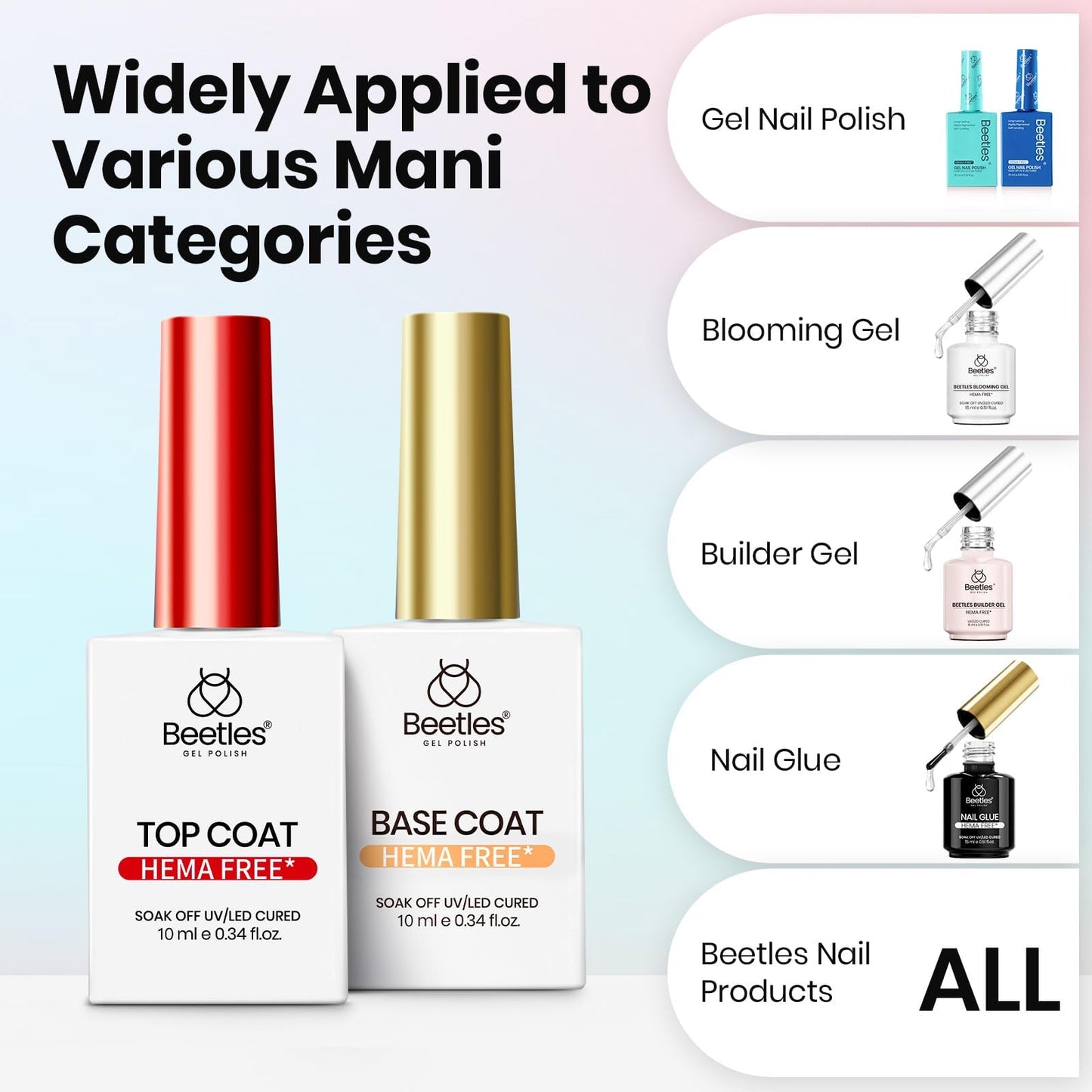 Beetles 2 Pcs 15ml No Wipe Gel Top Coat and Base Coat Set