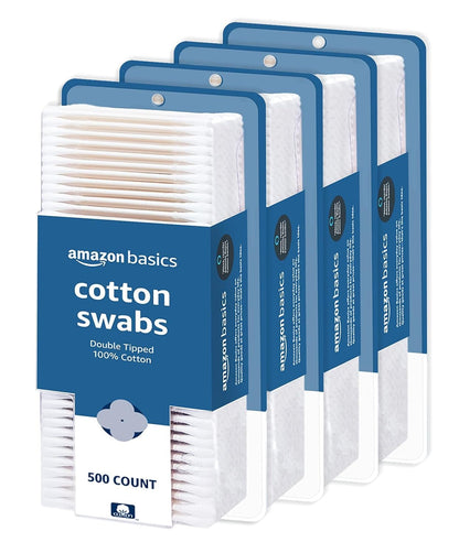 Amazon Basics Double-Tipped Cotton Swabs for Personal Hygiene and Baby Care, Cotton, Versatile, Baby Safe, 500 Count