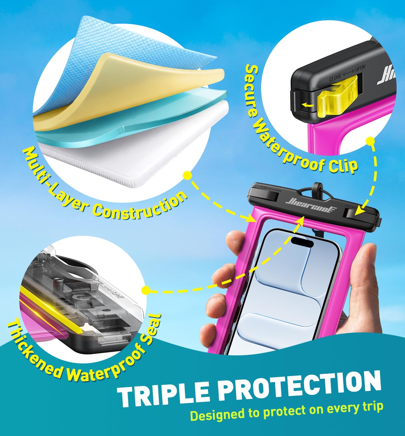 Hiearcool Waterproof Phone Pouch, Waterproof Phone Case, Black&Green 2-Pack