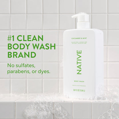 Native Clean Body Wash, Gentle & pH-balanced for Sensitive Skin, 24-Hr Freshness for Women & Men, Vegan & Cruelty-Free, Free of Sulfates, Parabens & Phthalates, Sandalwood & Shea Butter, 36 oz