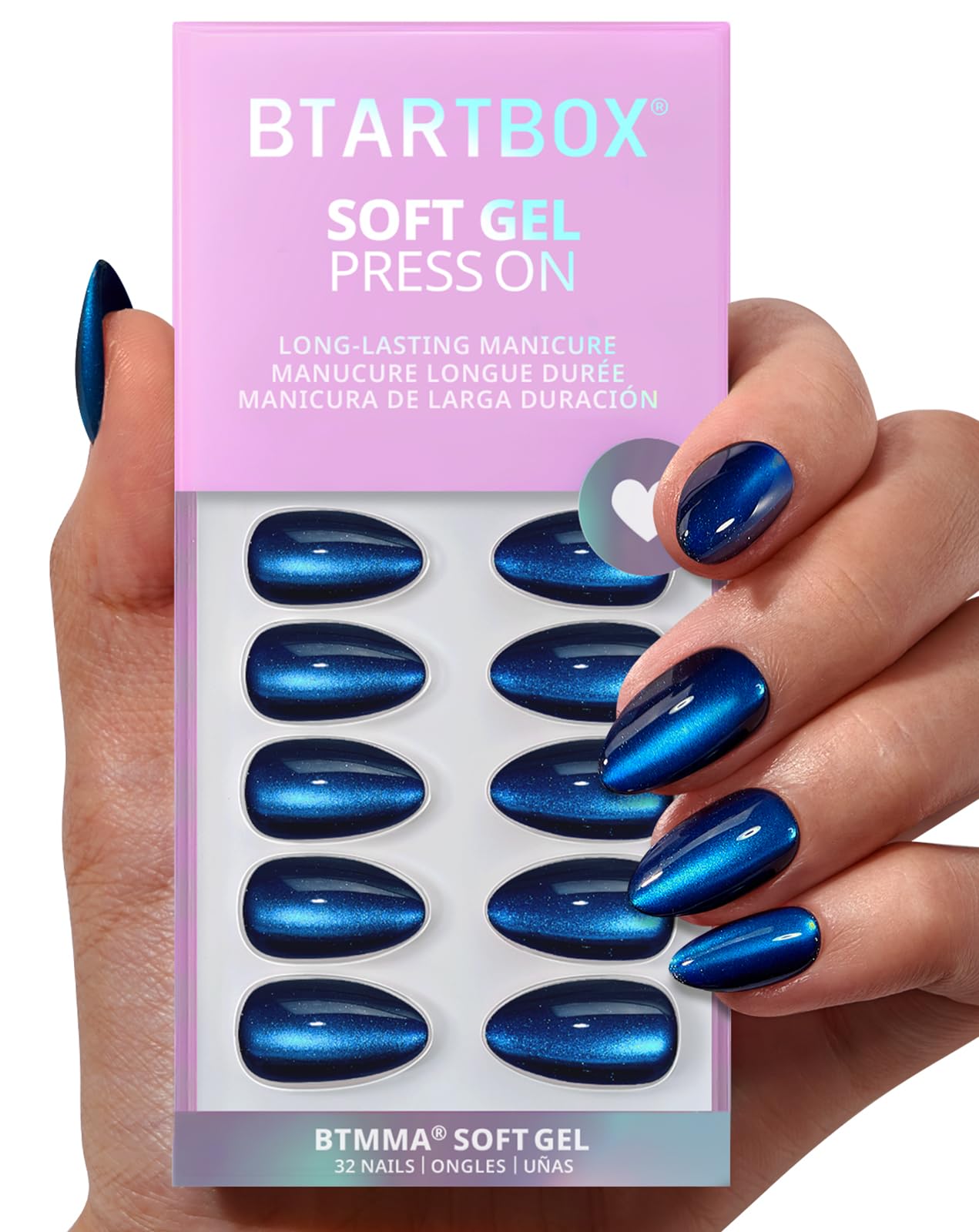 BTArtbox Press On Nails, Cream Puff, Short Almond, Ombre Off White, 32Ct