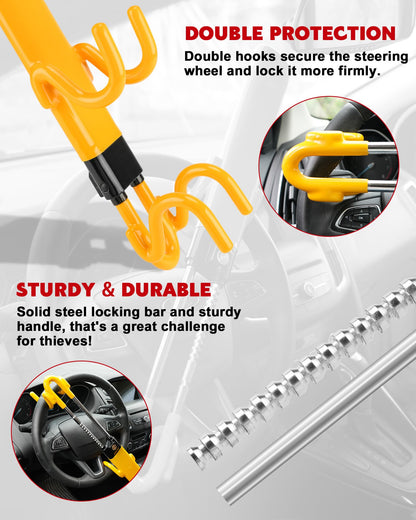 Tevlaphee Steering Wheel Lock Anti-Theft Car Device Heavy Duty Security Car Lock Antitheft Locking Devices Great Deterrent Adjustable Car Wheel Lock Anti Theft for Vehicle Truck with 3 Keys(Black)