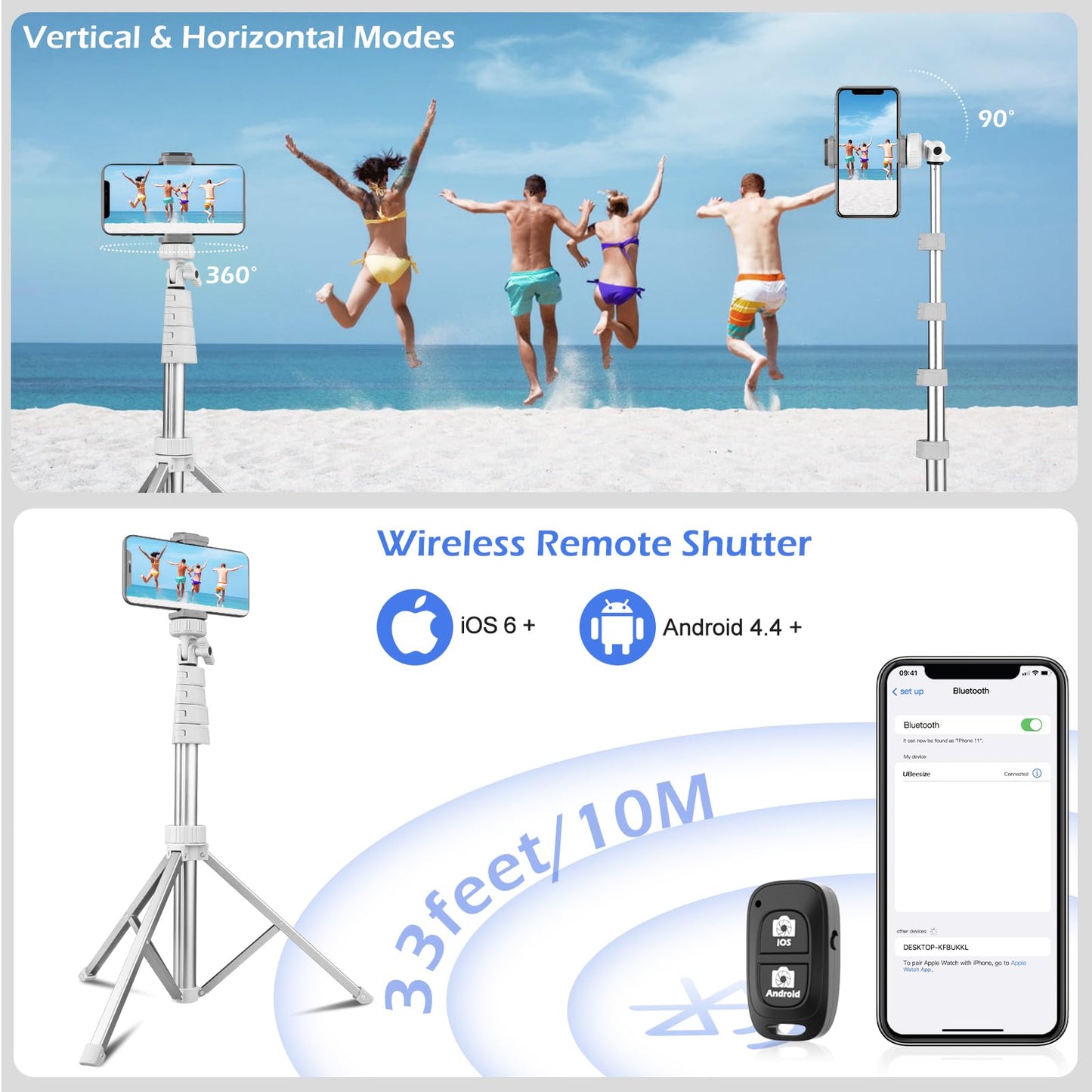 SENSYNE 72" Phone Tripod, Extendable Cell Phone Tripod Stand, Selfie Stick with Wireless Remote and Phone Holder, Compatible with iPhone Android Phone, Camera