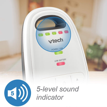 VTech Audio Baby Monitor — No Static DECT 6.0, No WiFi, Hack-Proof | 8Hr Battery, Belt Clip, 1000ft Range, 5-Level Sound Indicator | DM111