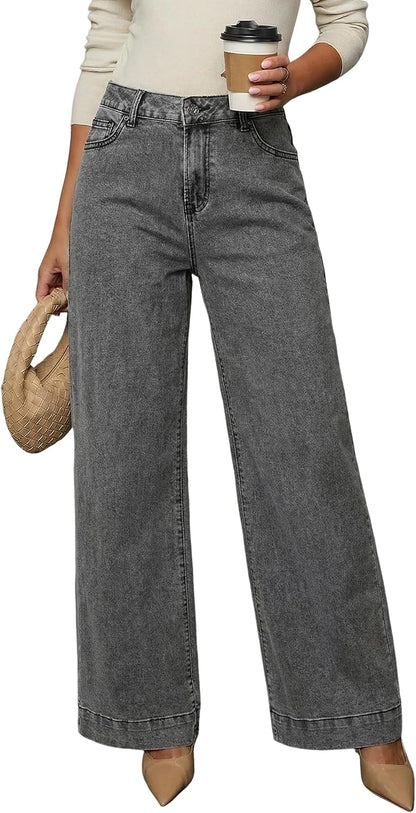 Dokotoo Women's Casual High Waisted Jeans Stretch Wide Leg Loose Denim Pant
