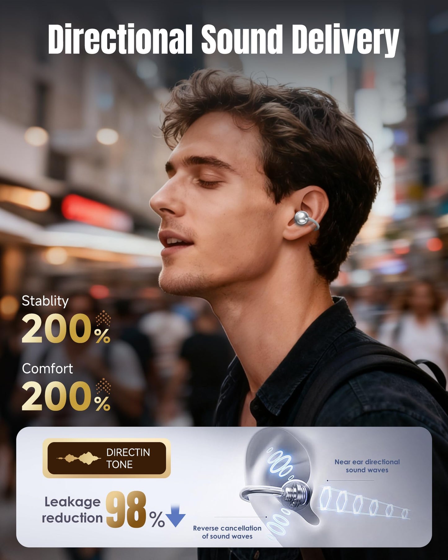 King Lucky Clip-On Earbuds Gen 3, Open-Ear Wireless Bluetooth 6.0 Headphones with Mic, Secure Fit for Small Ears & Glasses Wearers, 50H Playtime, ENC, IPX5 Waterproof Sport Ear Buds (Purple)