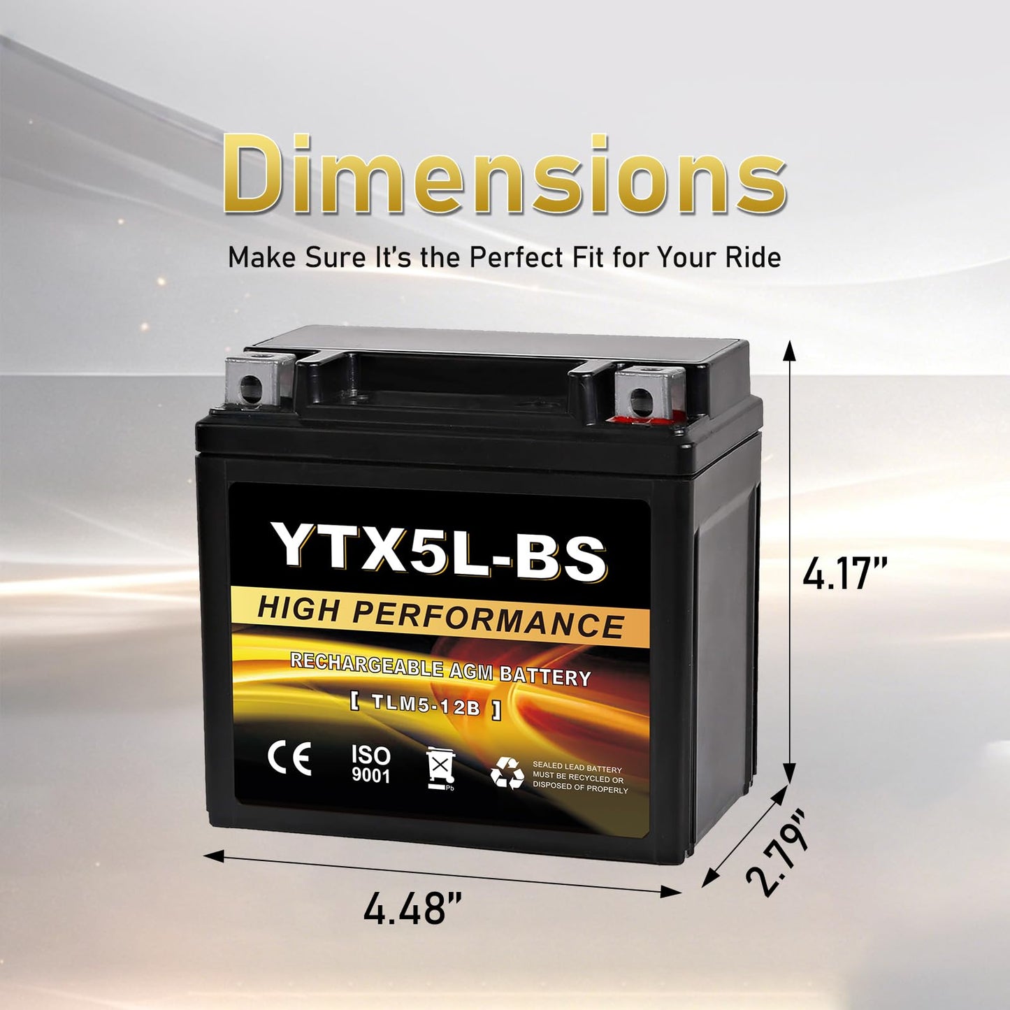 YTX14AH-BS 12V 12Ah Motorcycle Battery, 220CCA Rechargeable Maintenance Free Sealed AGM Battery, Powersport Replacement for ATV, UTV, Scooter