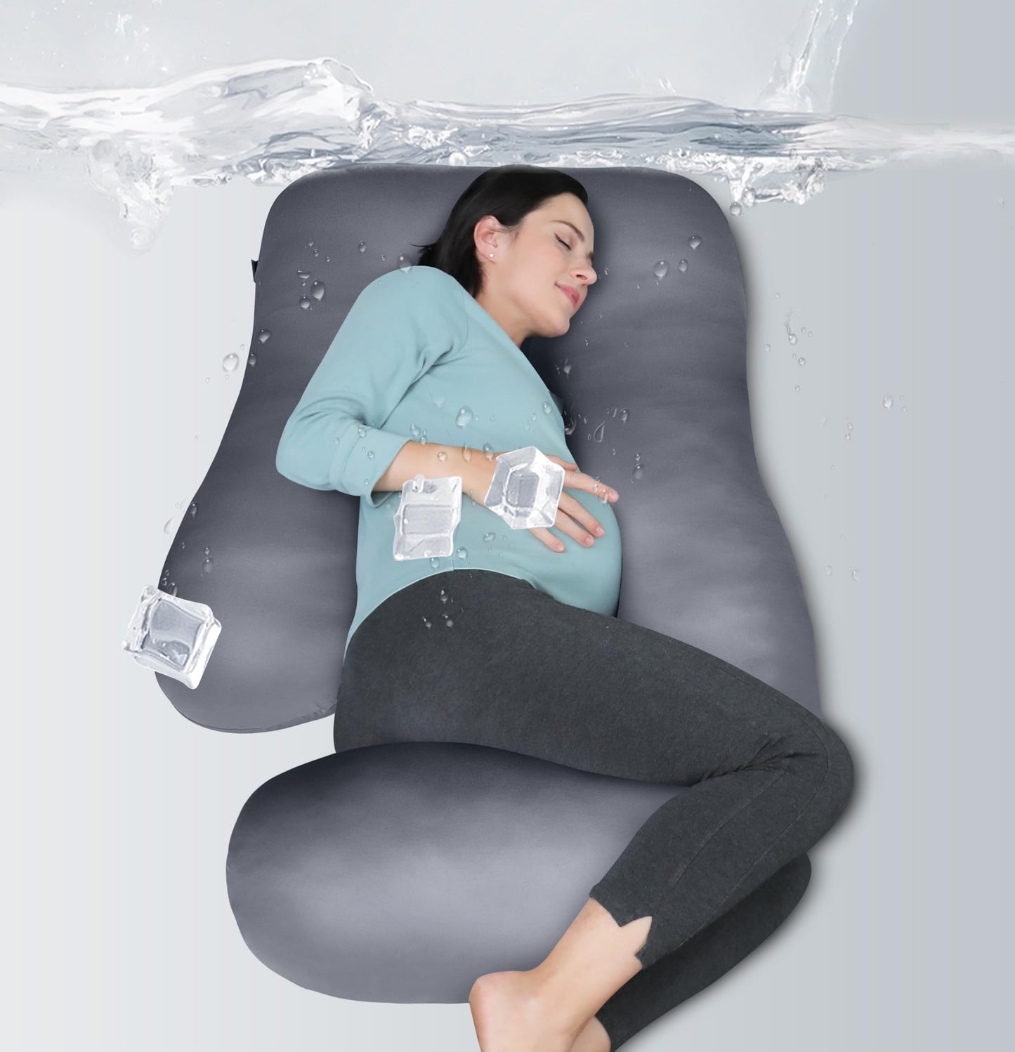 MOON PARK Pregnancy Pillows for Sleeping - U Shaped Full Body Maternity Pillow with Removable Cover - Support for Back, Legs, Belly, HIPS - 65 Inch - Aquamarine