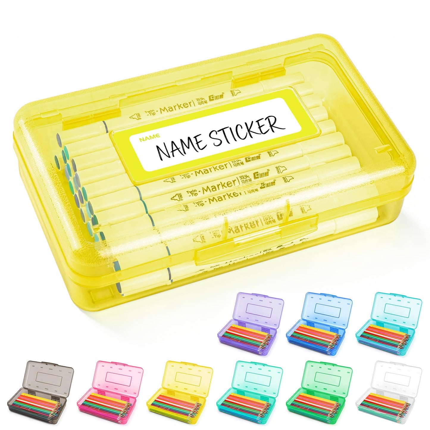 Clear Plastic Hard Pencil box Case with Personalized Sticker for Girl Boy