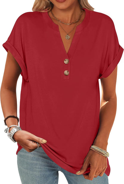 ANRABESS Womens Short Sleeve Henley Tops Summer Shirts Dressy Casual Blouse