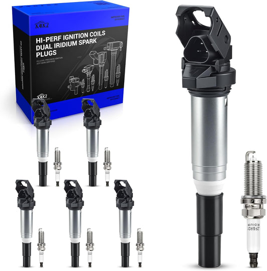 UF667 Ignition Coil & ILZFR6D11 Double Iridium Spark Plug for BMW 2.5-6.0L