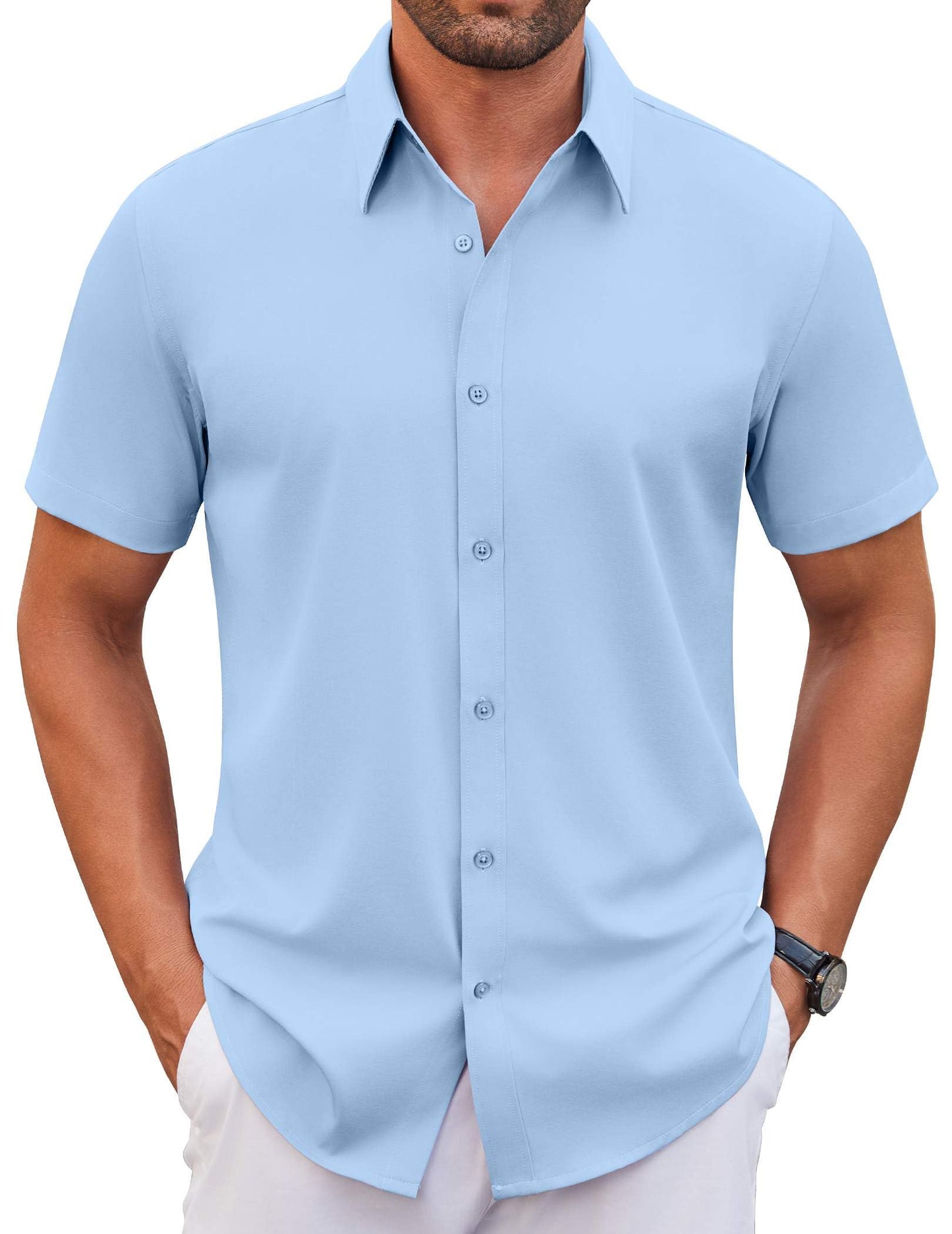 COOFANDY Men's Stretch Dress Shirts Short Sleeve Wrinkle Free Casual Button Down Shirts