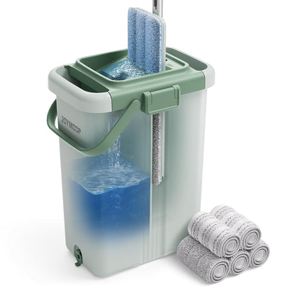 JOYMOOP Wall Mop and Bucket Set, Hands-Free Flat Floor Mop with 3 Washable Microfiber Pads, Wet and Dry Use, Ideal for Home and Commercial Floor Cleaning