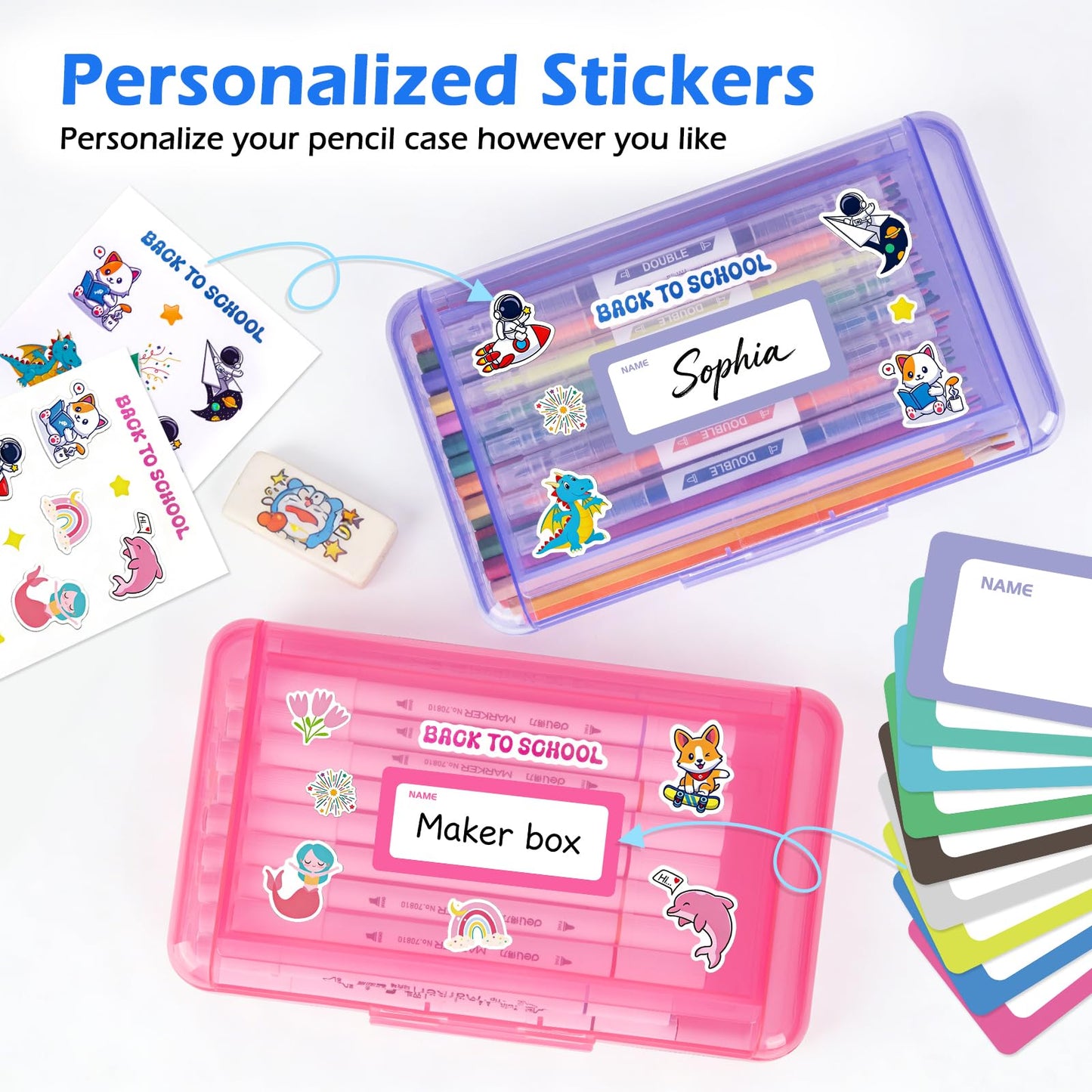 Double Layer Plastic Clear Hard Colored Pencil Box Case Pen Crayon Box
