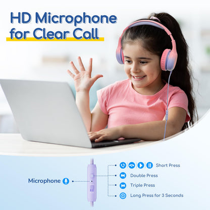 EarFun K1 Kids Headphones Wired with Mic, Volume Limit Headphones for Kids