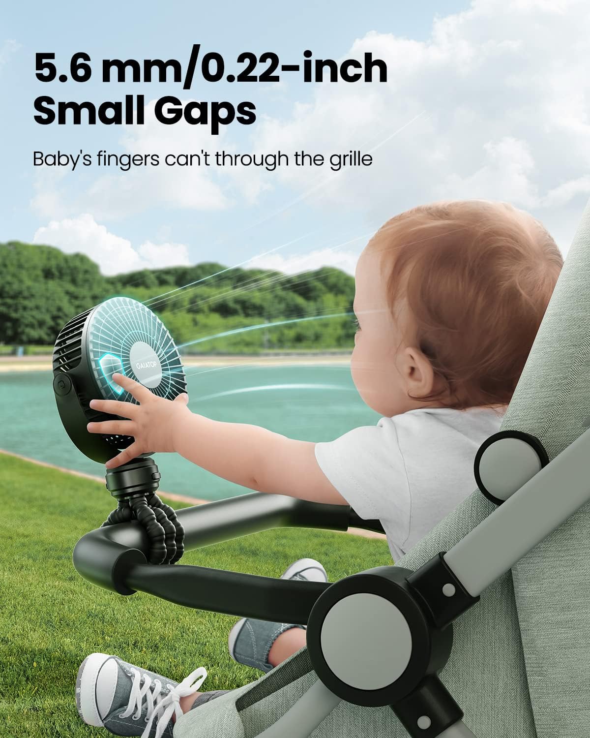 Gaiatop Mini Portable Stroller Fan, Small Clip on Fan 3 Speed Rechargeable
