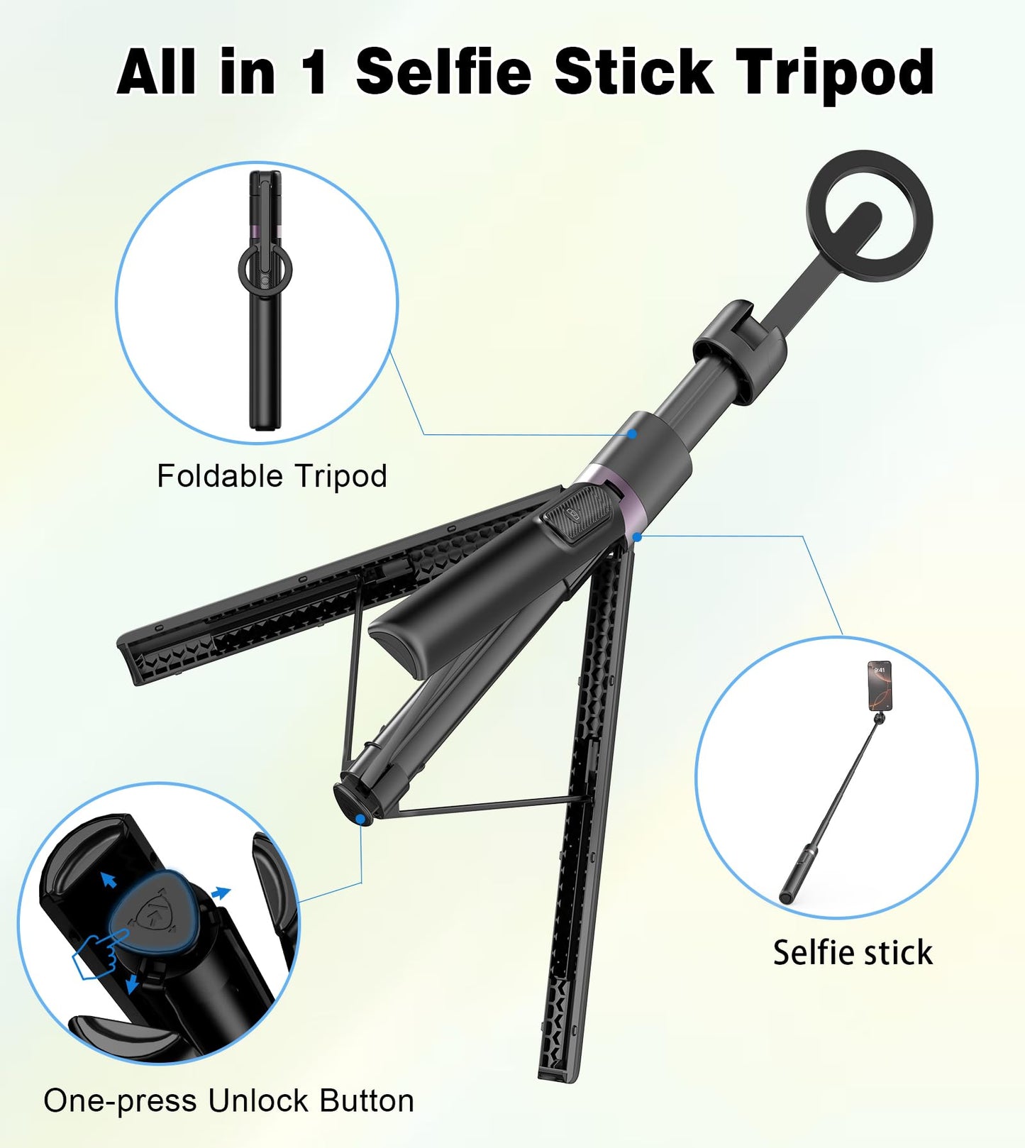 TONEOF 68" Magnetic Aluminum Phone Tripod Selfie Stick for iPhone & Android