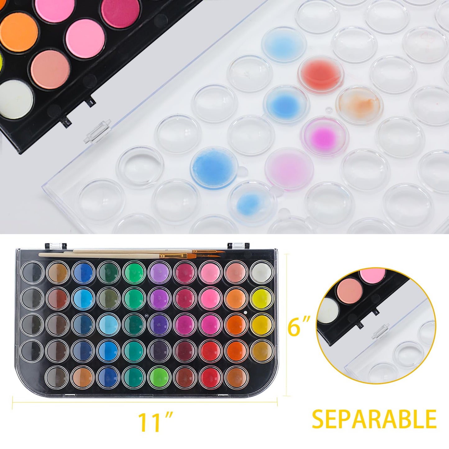 Artecho 48 Colors Watercolor Paint Set, 3 Brushes