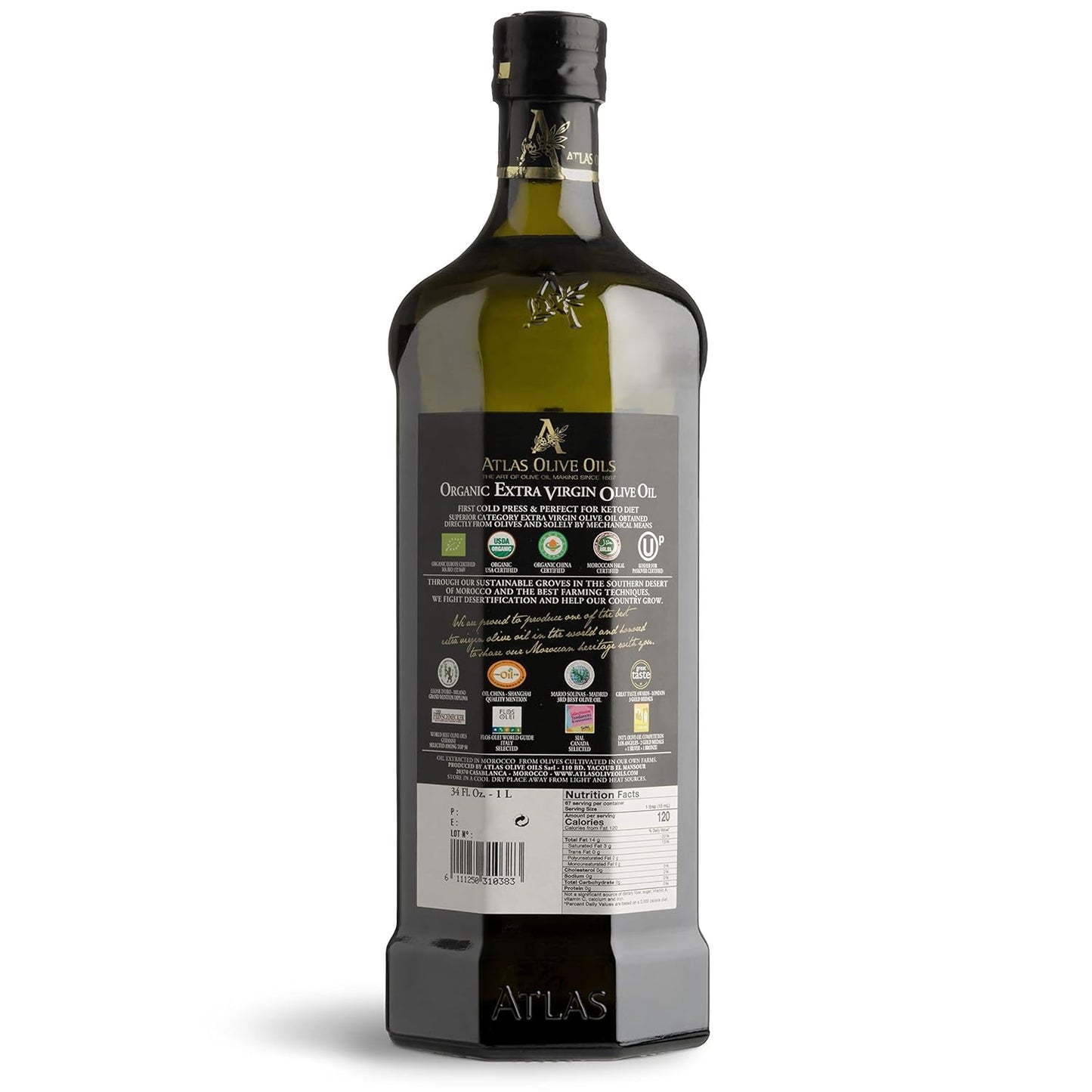 Atlas Organic Extra Virgin Olive Oil, Moroccan, High Polyphenol, 1 L
