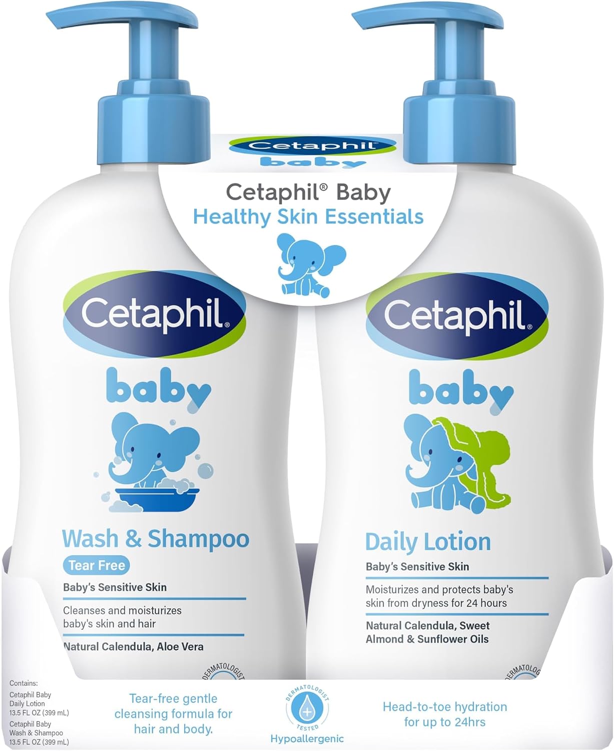 Cetaphil Baby Wash & Shampoo + Lotion, Sensitive Skin, 13.5oz, 2ct