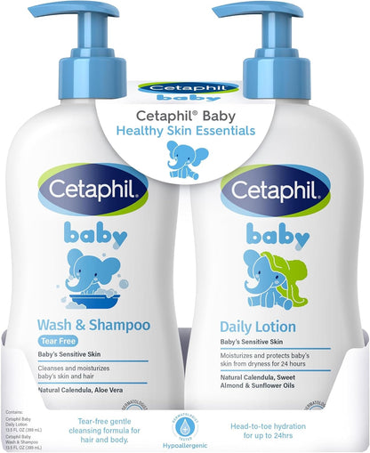 Cetaphil Baby Wash & Shampoo + Lotion, Sensitive Skin, 13.5oz, 2ct
