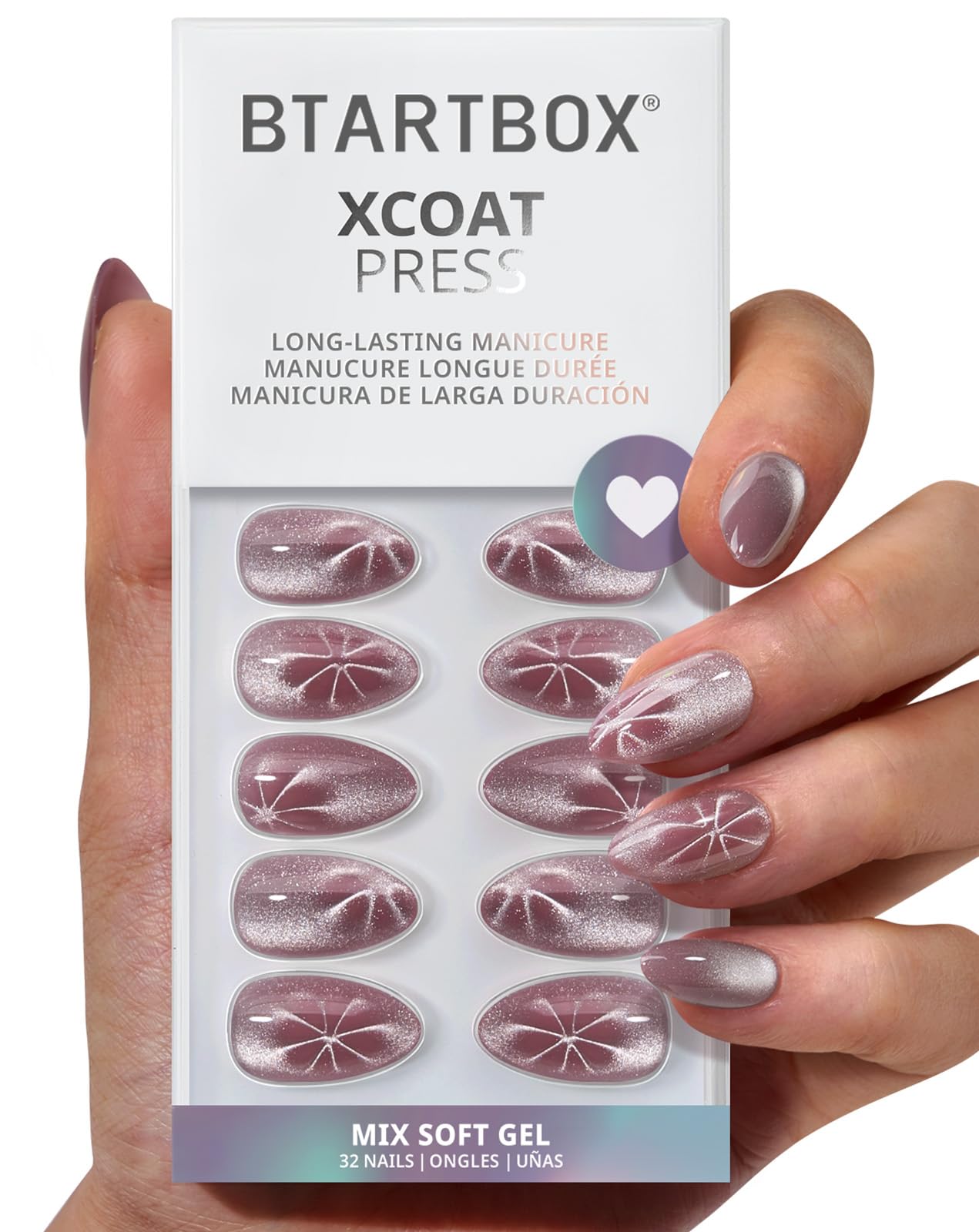 BTArtbox Press On Nails, Cream Puff, Short Almond, Ombre Off White, 32Ct