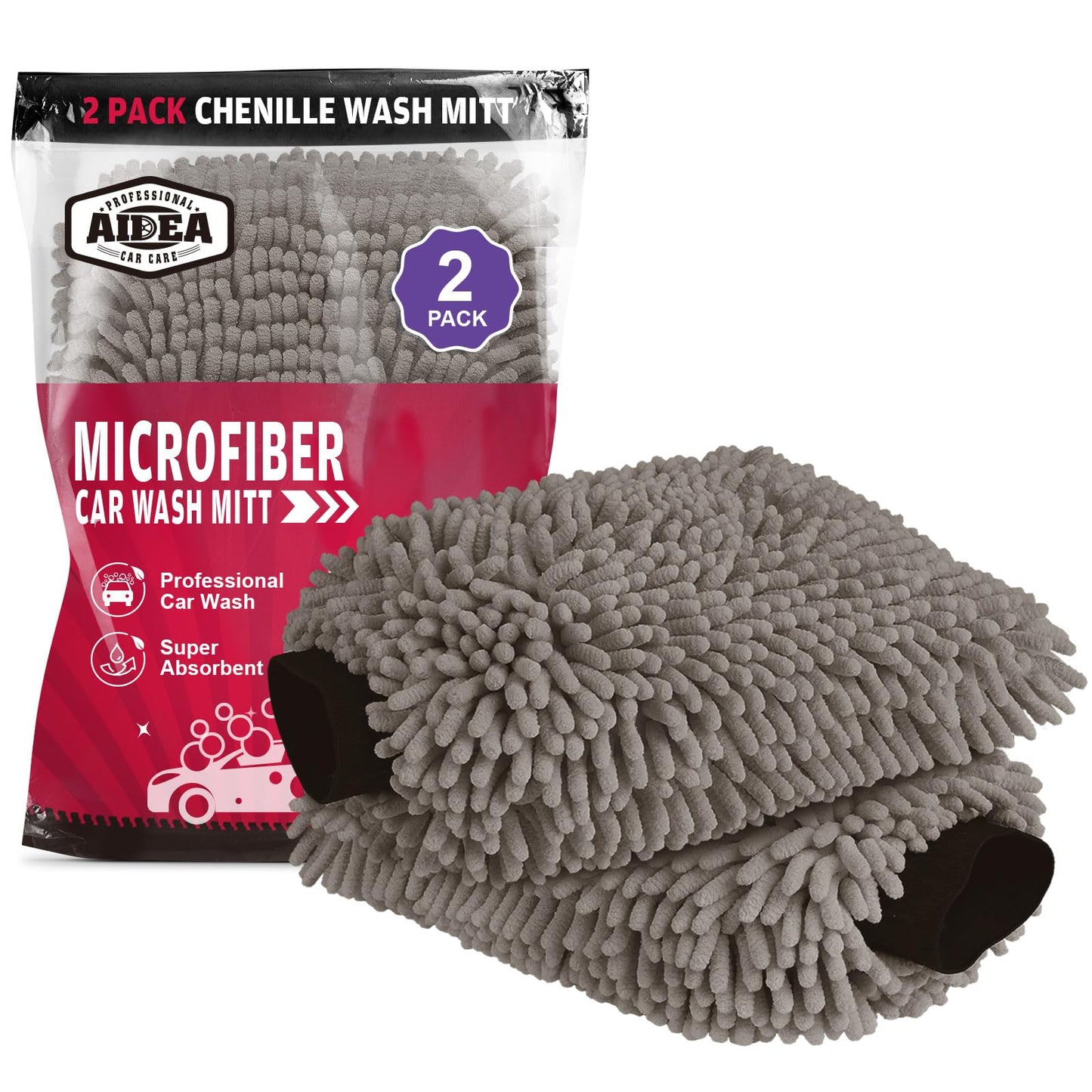 AIDEA Car Wash Mitt Microfiber, 4PK,Car Wash Brush, Green 8''X12''