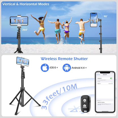 SENSYNE 72" Phone Tripod, Extendable Cell Phone Tripod Stand, Selfie Stick with Wireless Remote and Phone Holder, Compatible with iPhone Android Phone, Camera