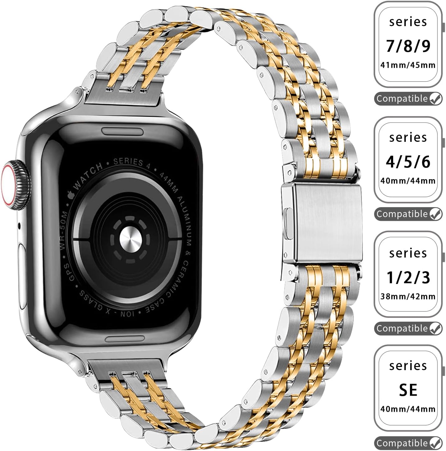 QUNDAXI Slim Watch Band Compatible with Apple Watch 41mm 45mm 42mm 44mm 40mm 38mm Metal Stainless Steel Watchband Suitable for iWatch 11/10/9/8/7/6/5/4/3/2/1/SE Series Women Luxury Strap