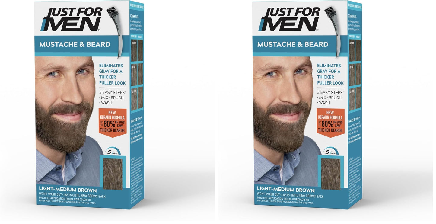 JUST FOR MEN Mustache & Beard Dye, Keratin, Medium Brown M-35 (1 Pack)