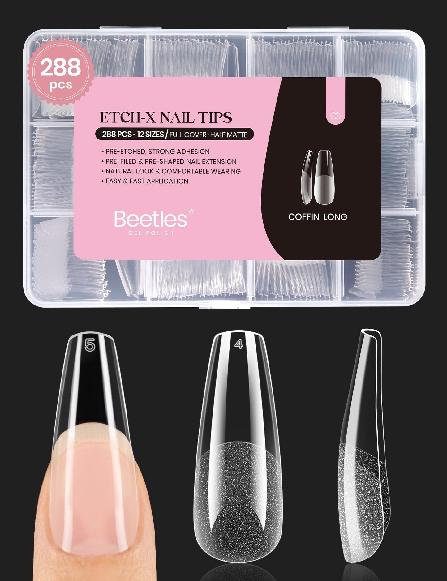 Beetles Soft Gel Nail Tips Short Almond 288pcs in 12 Sizes Etch-X