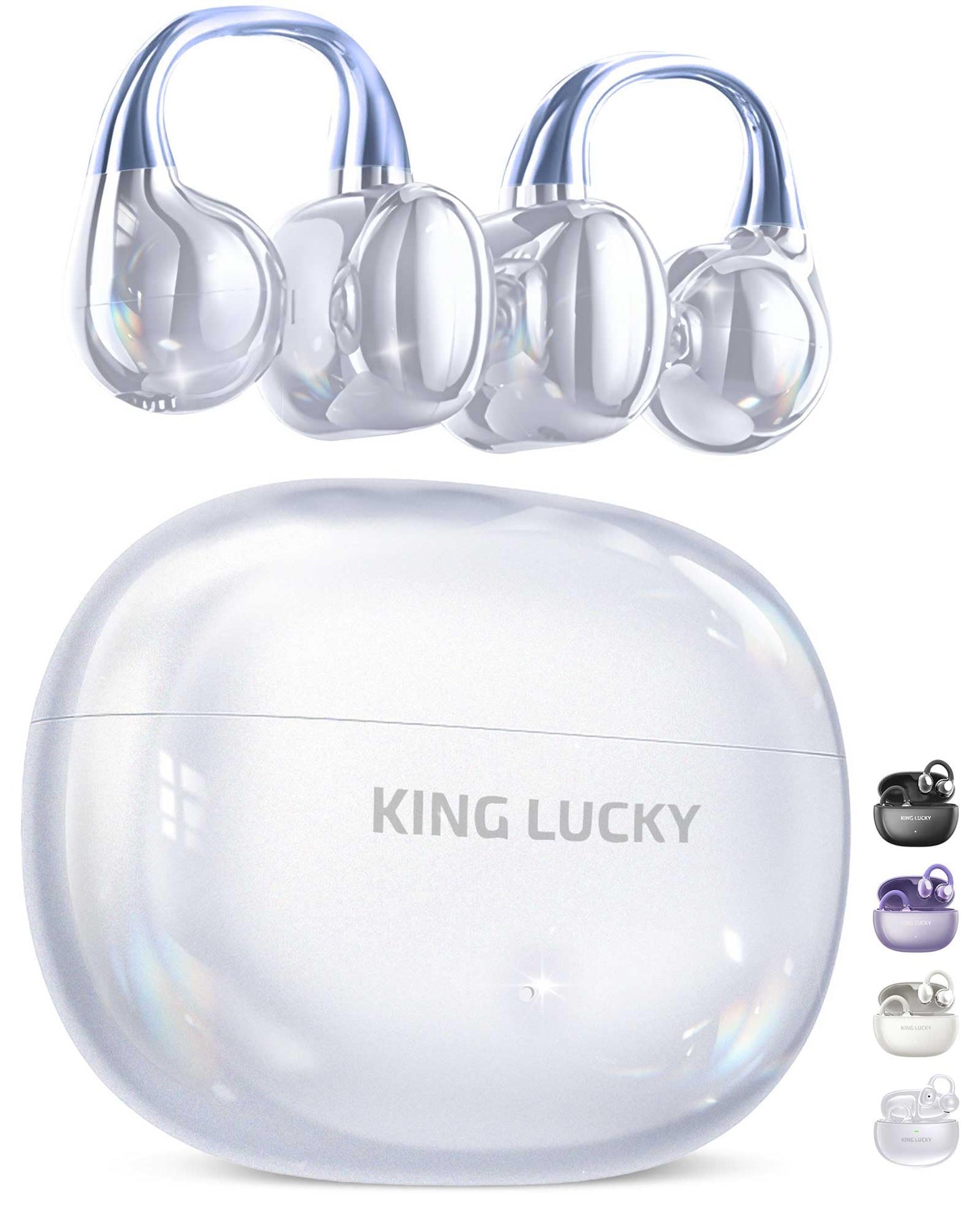 King Lucky Clip-On Earbuds Gen 3, Open-Ear Wireless Bluetooth 6.0 Headphones with Mic, Secure Fit for Small Ears & Glasses Wearers, 50H Playtime, ENC, IPX5 Waterproof Sport Ear Buds (Purple)