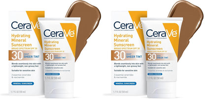 CeraVe Tinted Sunscreen for Face, Mineral SPF 30 Moisturizer, Deep, 1.7oz