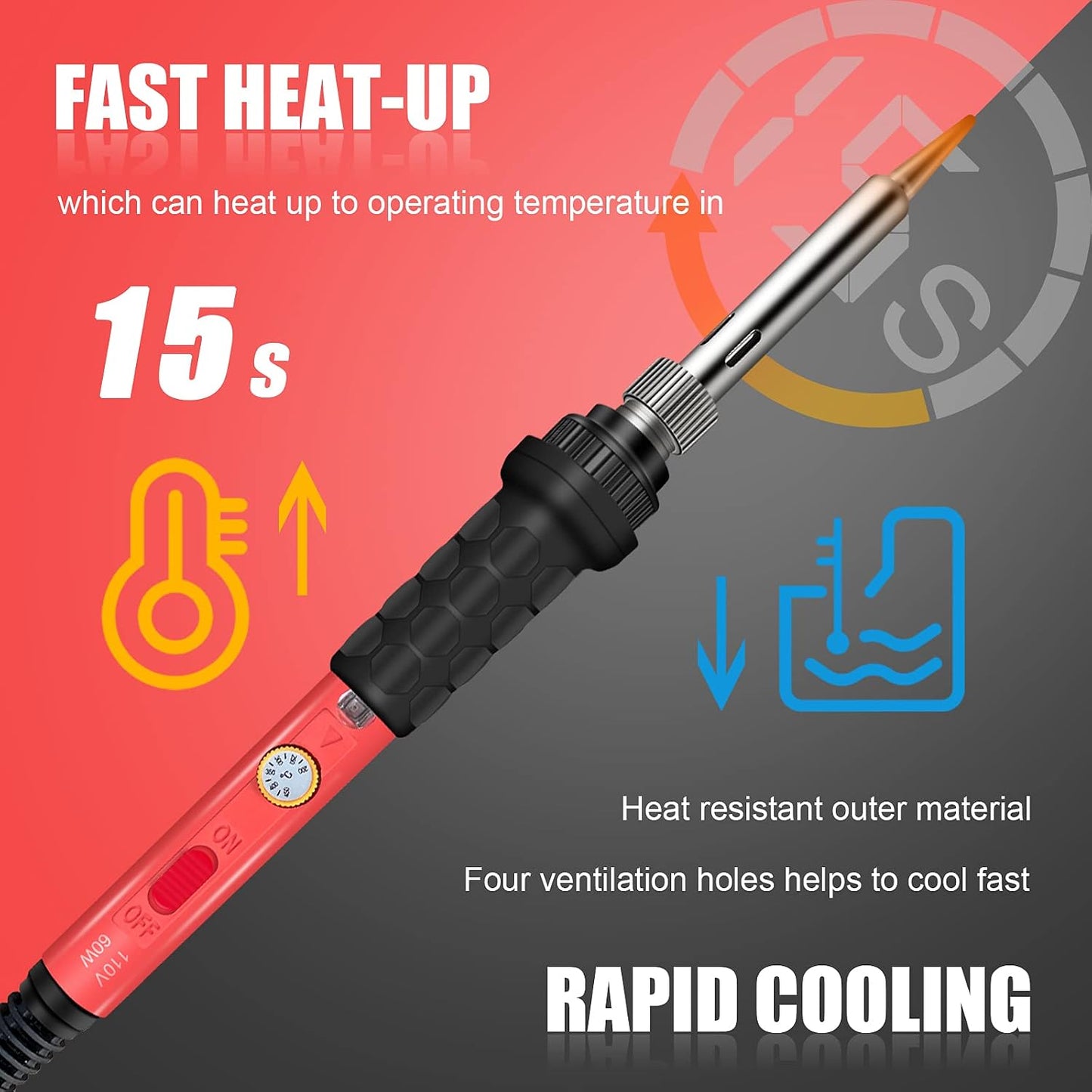 Soldering Iron, 60W 110V Adjustable Temperature Soldering Iron Pen, Portable Welding Tool, Fast Heating, for Electronic Repair, Jewelry, DIY