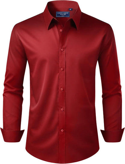 Alimens & Gentle Men's Dress Shirt Regular Fit Stretch Stain Shield Long Sleeve Solid Business Wedding Button Down Shirts