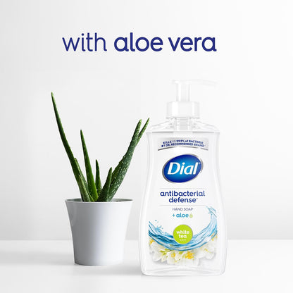 Dial Antibacterial Defense Liquid Hand Soap + Aloe, White Tea Scent, 11 Fl Oz (Pack of 4), Dermatologist-Tested Hand Wash, Gentle Formula