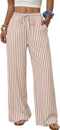 Sampeel Wide Leg Pants for Women Flowy Palazzo Drawstring Elastic Waist Trousers with Pockets Summer Beach Vacation Clothes