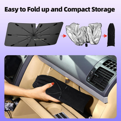 2026 Windshield Sun Shade Umbrella, Foldable Car Sunshade, 99% UV Block