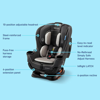 Graco Extend2Fit Convertible Car Seat, Rear and Forward Facing Car Seat with Adjustable Extension Panel for Extra Legroom, Great Gift for Baby Shower or Baby Registry, Redmond
