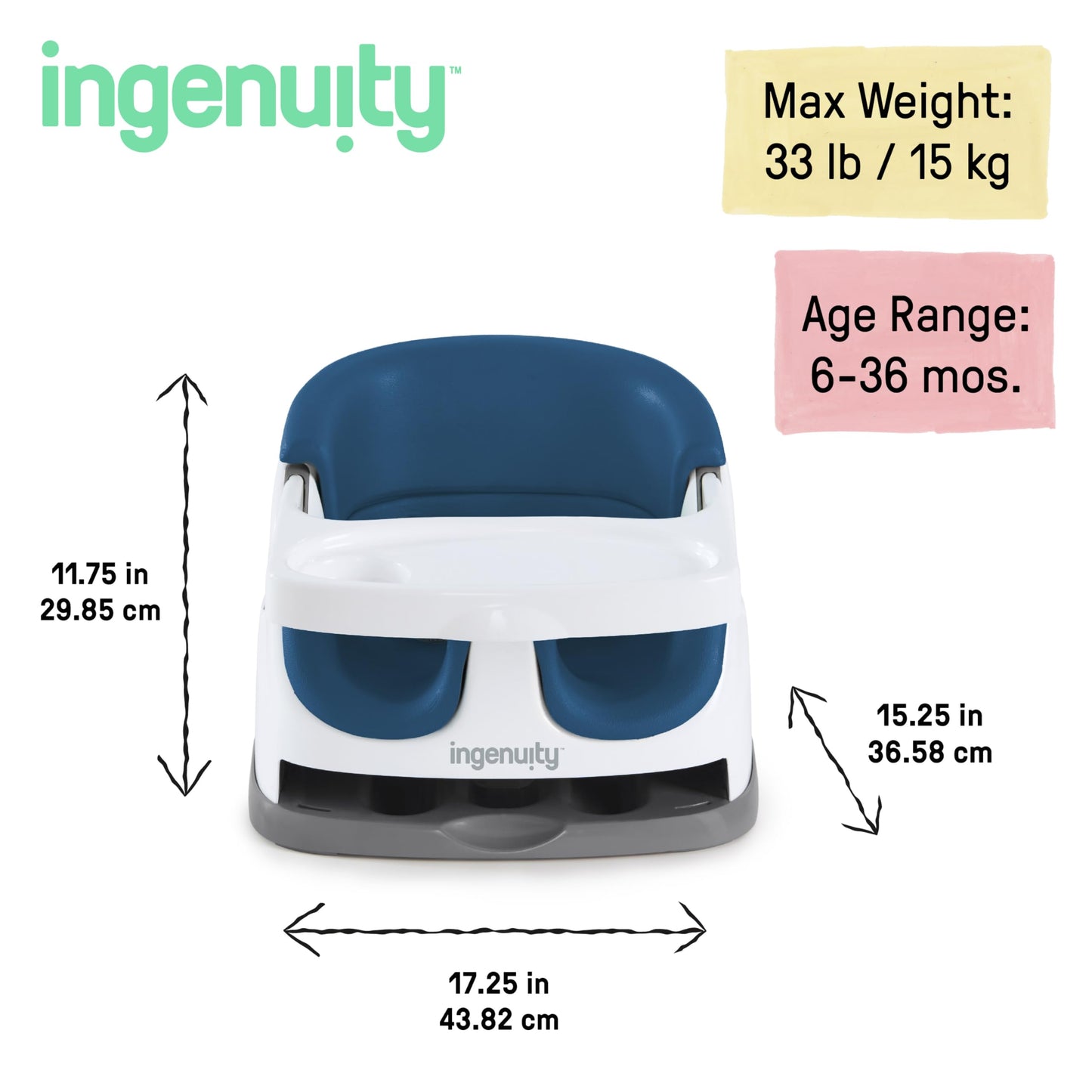 Ingenuity Baby Base 2-in-1 Booster Feeding and Floor Seat with Self-Storing Tray - Cashmere