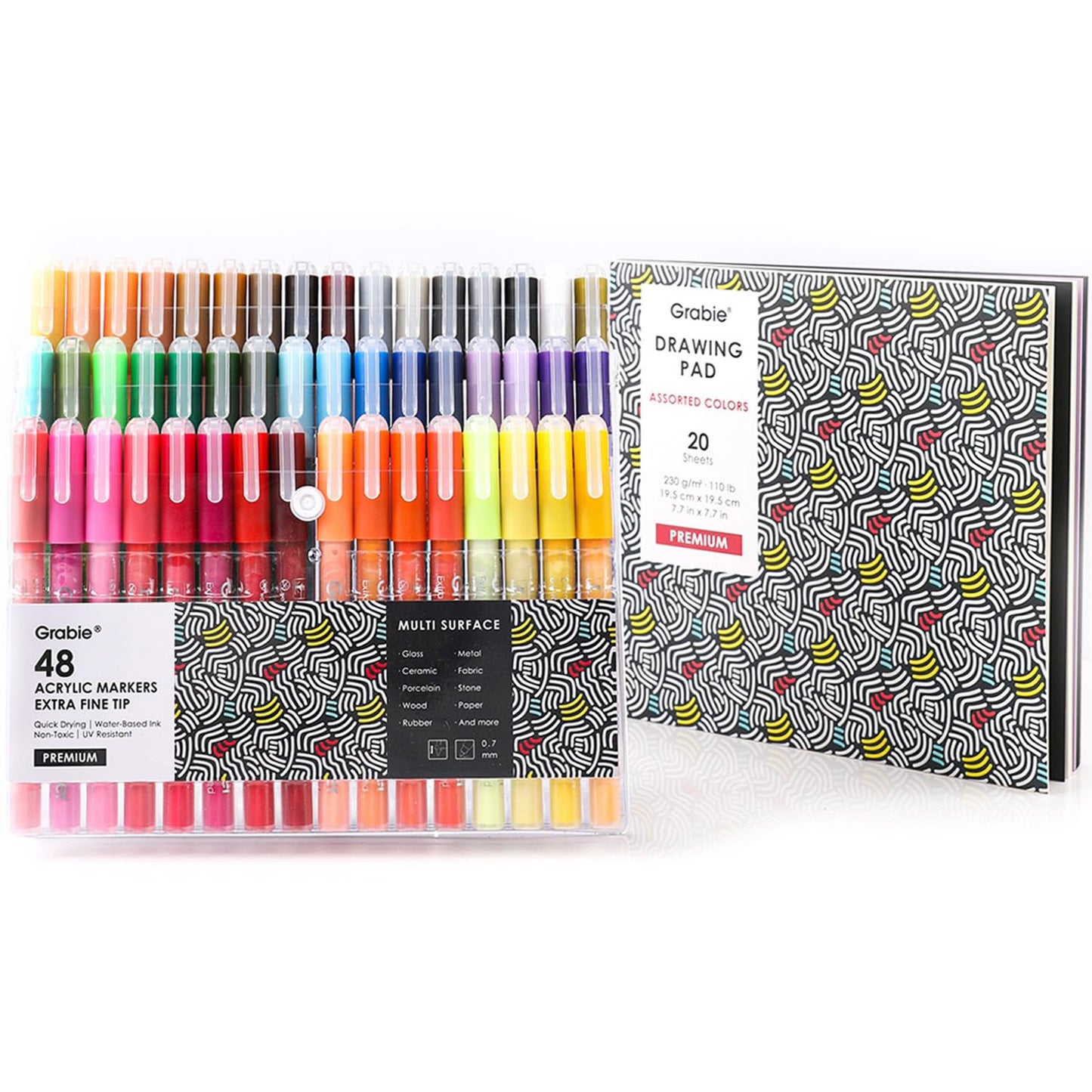 Grabie 6 White Acrylic Paint Markers, 0.7 mm Extra Fine Tip